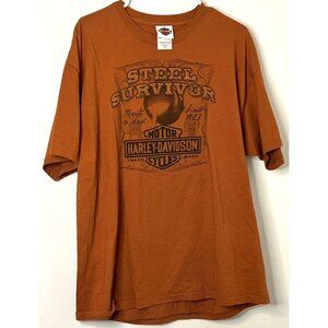 Harley Davidson Longhorn Steel Survivor 2010 Orange T-shirt Mens XL